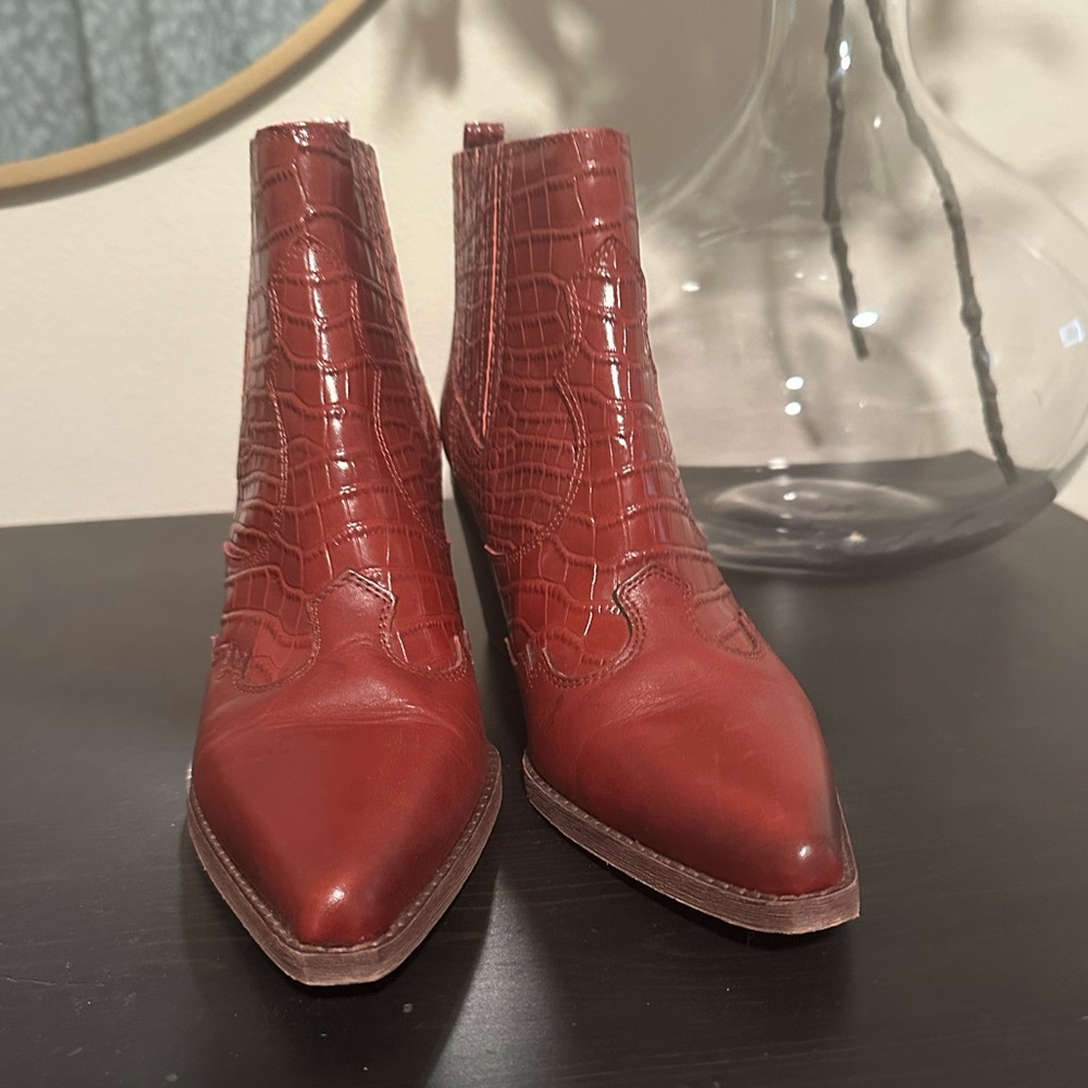 Sam Edelman Red Croc-Embossed Ankle Boots